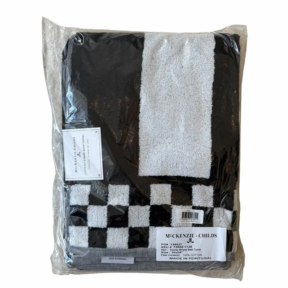 NEW Mackenzie Childs Courtly Striped Bath Towel 28x55 Black & White